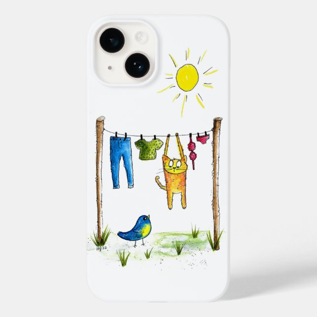 Whimsical Cat on a Clothesline Case-Mate iPhone Case (Back)