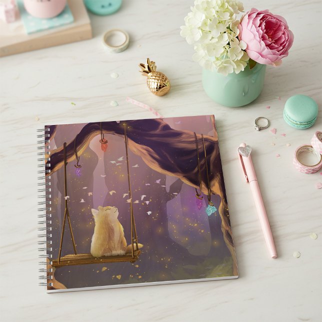 Whimsical Cat on a Swing Square Notebook (Creator Uploaded)