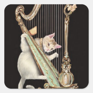 Whimsical Cat – Ornate Harp Sticker