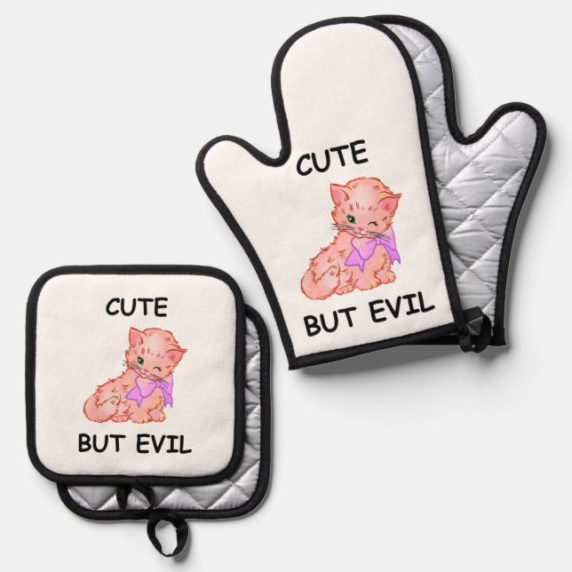 Whimsical Cat Oven Mitt & Pot Holder Set (Front/Back)