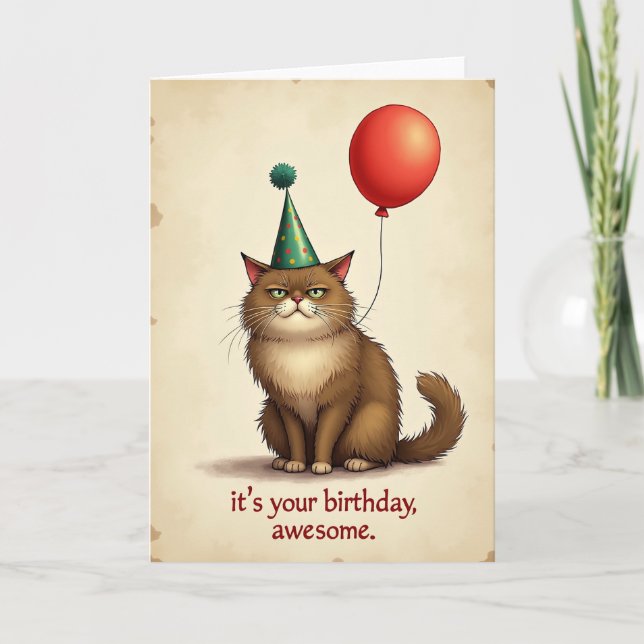 Whimsical Cat Party Card (Front)
