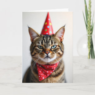 Whimsical Cat Party Hat Card