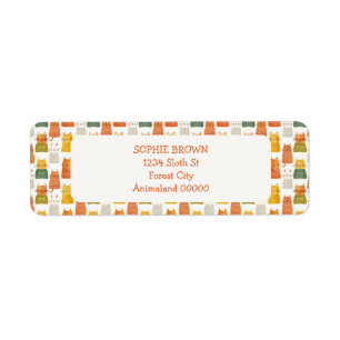 Whimsical Cat Pattern Colourful Return Address  Label