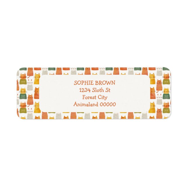 Whimsical Cat Pattern Colourful Return Address  Return Address Label (Front)