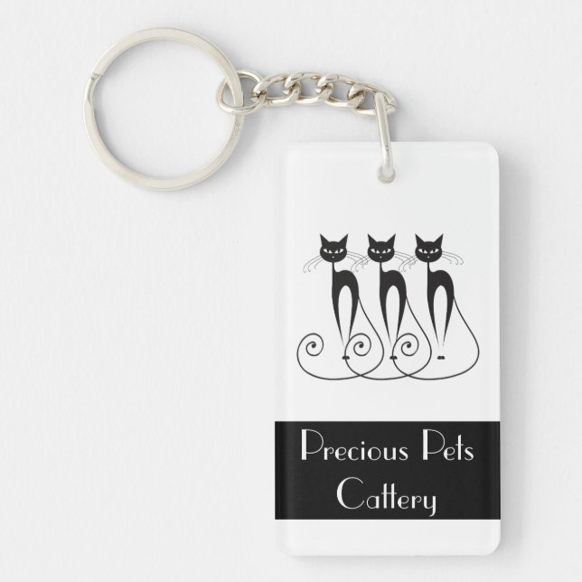 Whimsical cat PERSONALIZE Key Ring (Front)