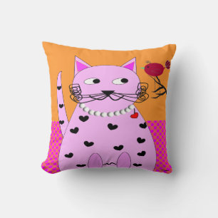 Whimsical Cat PIllow Fat Cat and Bird