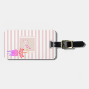 Whimsical Cat Pink Stripe Monogram-Personalised Luggage Tag