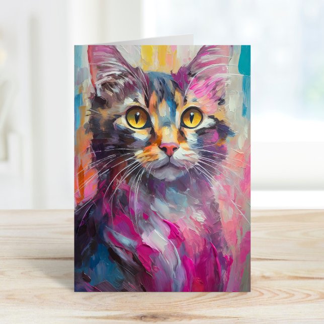 Whimsical Cat Portrait Abstract Modern Art Card (Creator Uploaded)