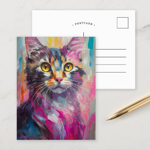 Whimsical Cat Portrait Abstract Modern Art Postcard