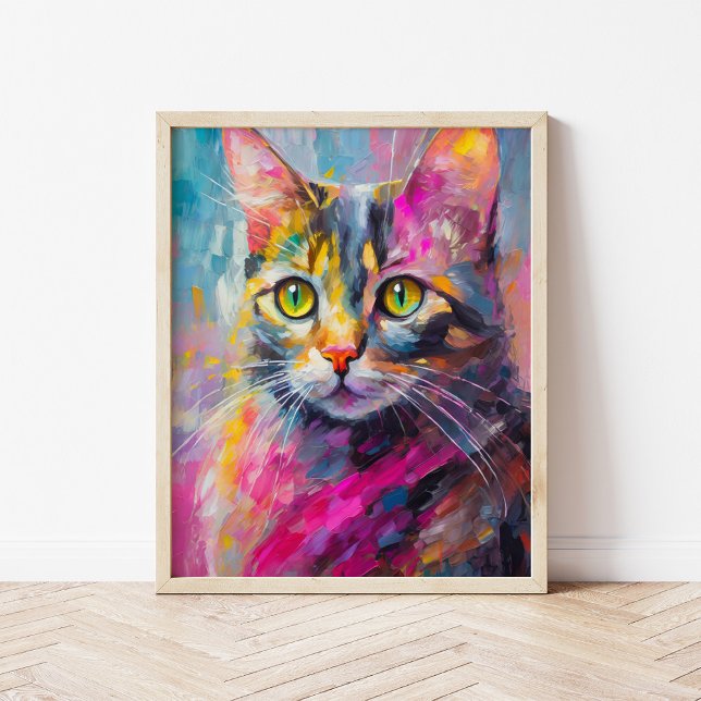 Whimsical Cat Portrait Abstract Modern Art Poster (Creator Uploaded)