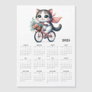 Whimsical Cat Riding Bicycle 2025 Magnet Calendar