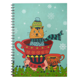 Whimsical Cat Sitting in a Teacup Christmas Notebook