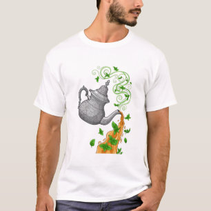 Whimsical Cat Teapot Garden - Cute Plant Lover Tea T-Shirt