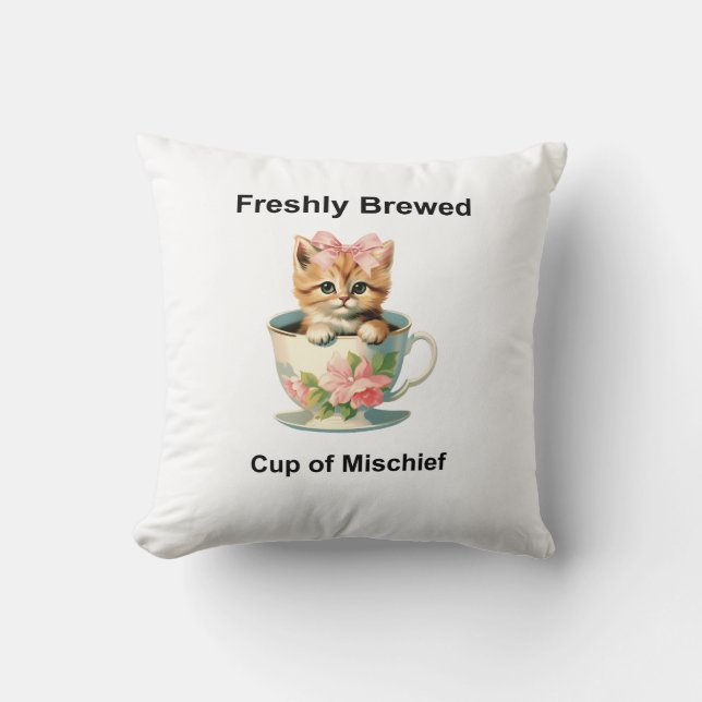 Whimsical Cat Throw Pillow (Front)
