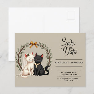 Whimsical Cat Wedding Save the Date Postcard