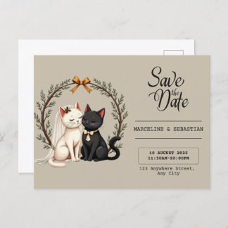 Whimsical Cat Wedding Save the Date  Postcard