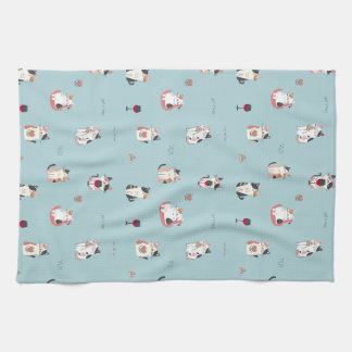 Whimsical Cat & Wine Kitchen Towels