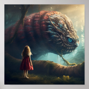 Whimsical Caterpillar and Alice in Wonderland Post Poster