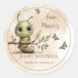 Whimsical Caterpillar Ready to Soar Baby Shower  Classic Round Sticker