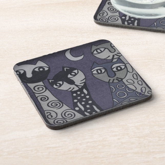 Whimsical Cats Abstract Fabric Art Coaster (Left Side)