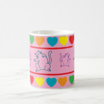 Whimsical Cats and Rainbow Hearts Coffee Mug