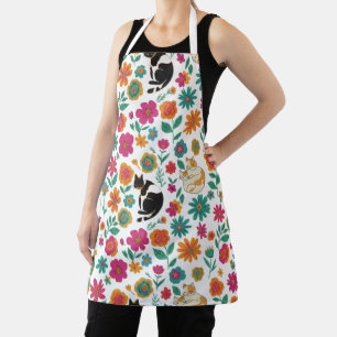 Whimsical Cats and Retro Floral Pattern Apron