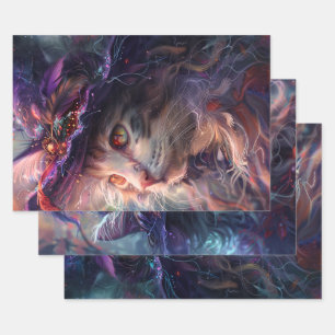 Whimsical Cats as Witches Purple Decoupage  Wrapping Paper Sheet