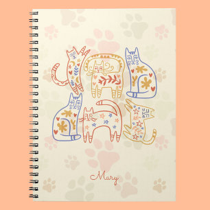 Whimsical Cats Beige Pattern Notebook