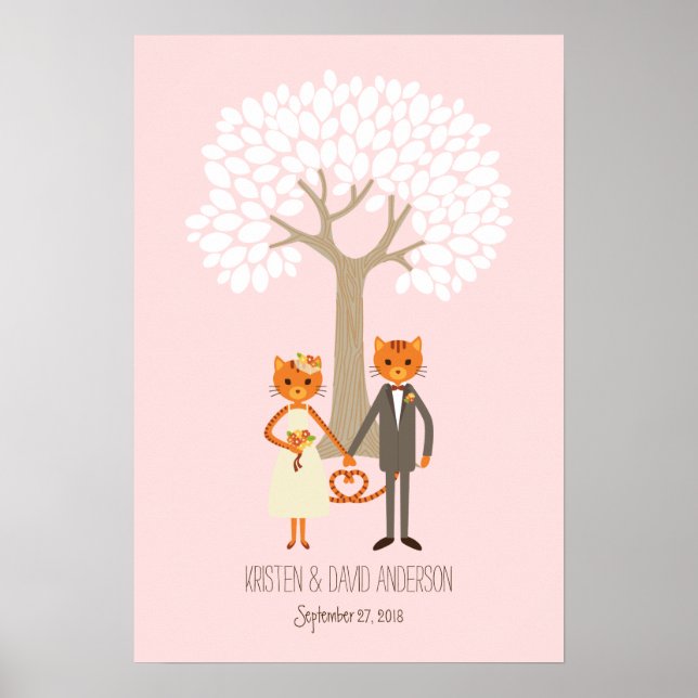 Whimsical Cats (Blush) Fingerprint Signature Tree Poster (Front)