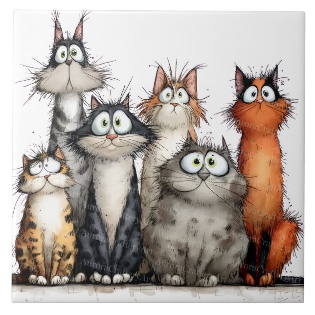Whimsical cats ceramic tile (Front)