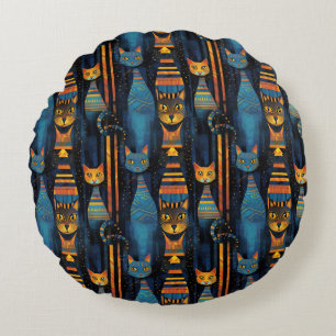 Whimsical Cats Egyptian AI Art Round Cushion