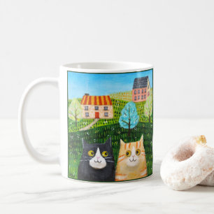 Whimsical Cats Folk Art Orange Tabby Tuxedo  Coffee Mug