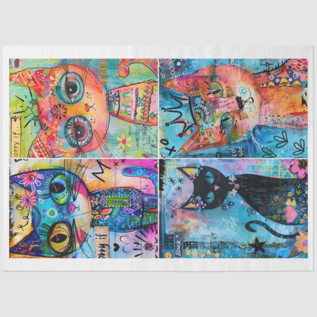 Whimsical Cats for Junk Journalling Mixed Media Tissue Paper (Front)