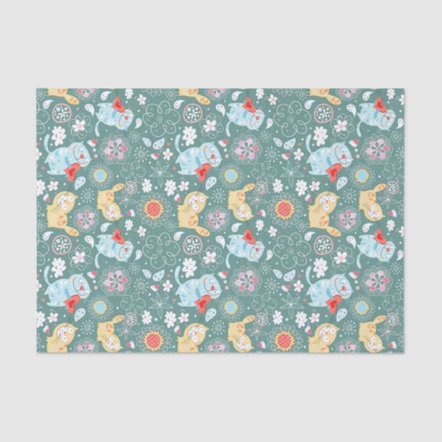 Whimsical cats hearts love tissue paper (Front)