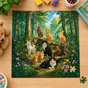 Whimsical Cats in an Enchanted Forest Jigsaw Puzzle