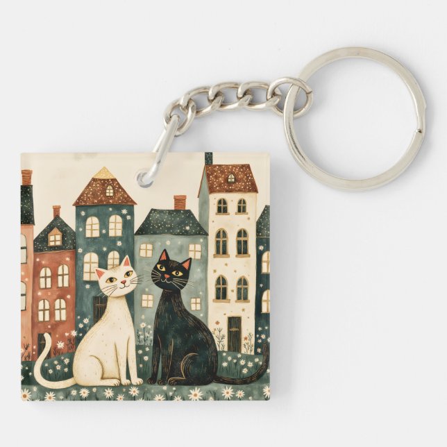Whimsical Cats Key Ring (Back)