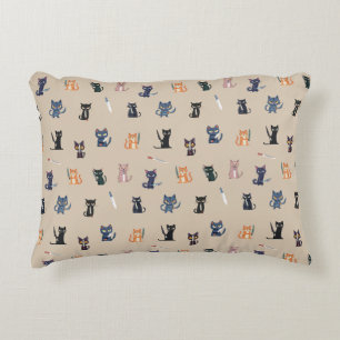 Whimsical Cats & Knives Accent Pillow