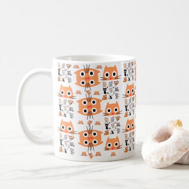Whimsical Cats Pastel Stripe Mug (With Donut)