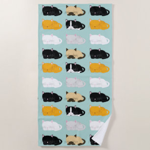 Whimsical Cats Pattern Beach Towel