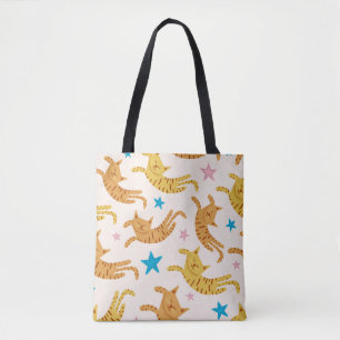 Whimsical Cats & Stars: Kids' Fashion Pattern Tote Bag