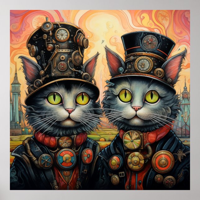 Whimsical cats Steampunk Poster (Front)
