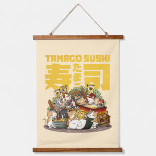 Whimsical Cats Tamago Sushi Workshop Hanging Tapestry