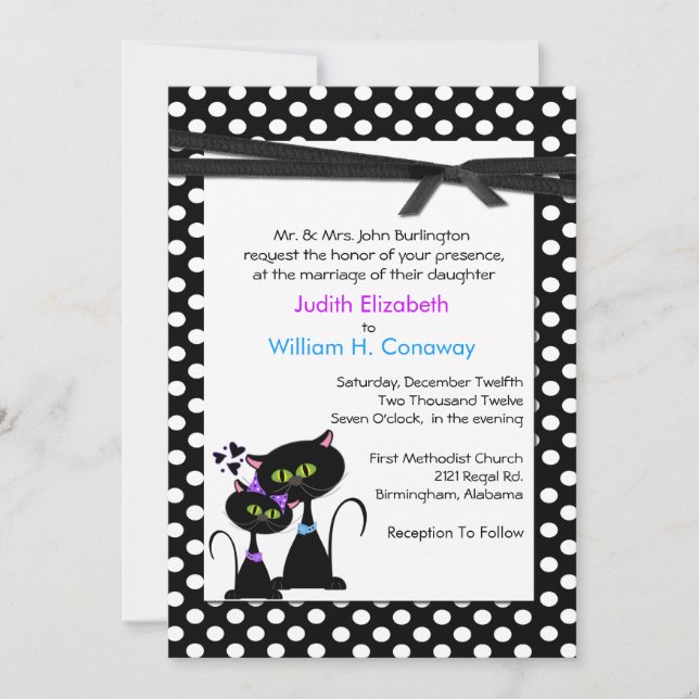 Whimsical Cats Wedding Invitation (Front)