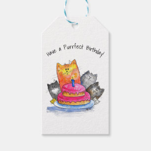Whimsical Cats with Birthday Cake Gift Tags