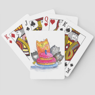 Whimsical Cats with Birthday Cake Playing Cards