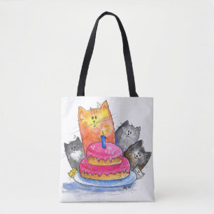 Whimsical Cats with Birthday Cake Tote Bag