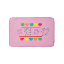 Whimsical Cats with Rainbow Hearts Bath Mat