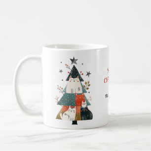 Whimsical Cats Xmas Tree Meowy Christmas with Name Coffee Mug