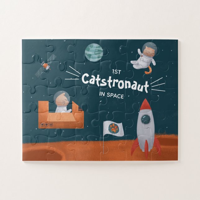 Whimsical Catstronaut in Space, Cats on Mars, Fun Jigsaw Puzzle (Horizontal)