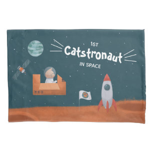Whimsical Catstronaut in Space, Cats on Mars, Fun Pillowcase